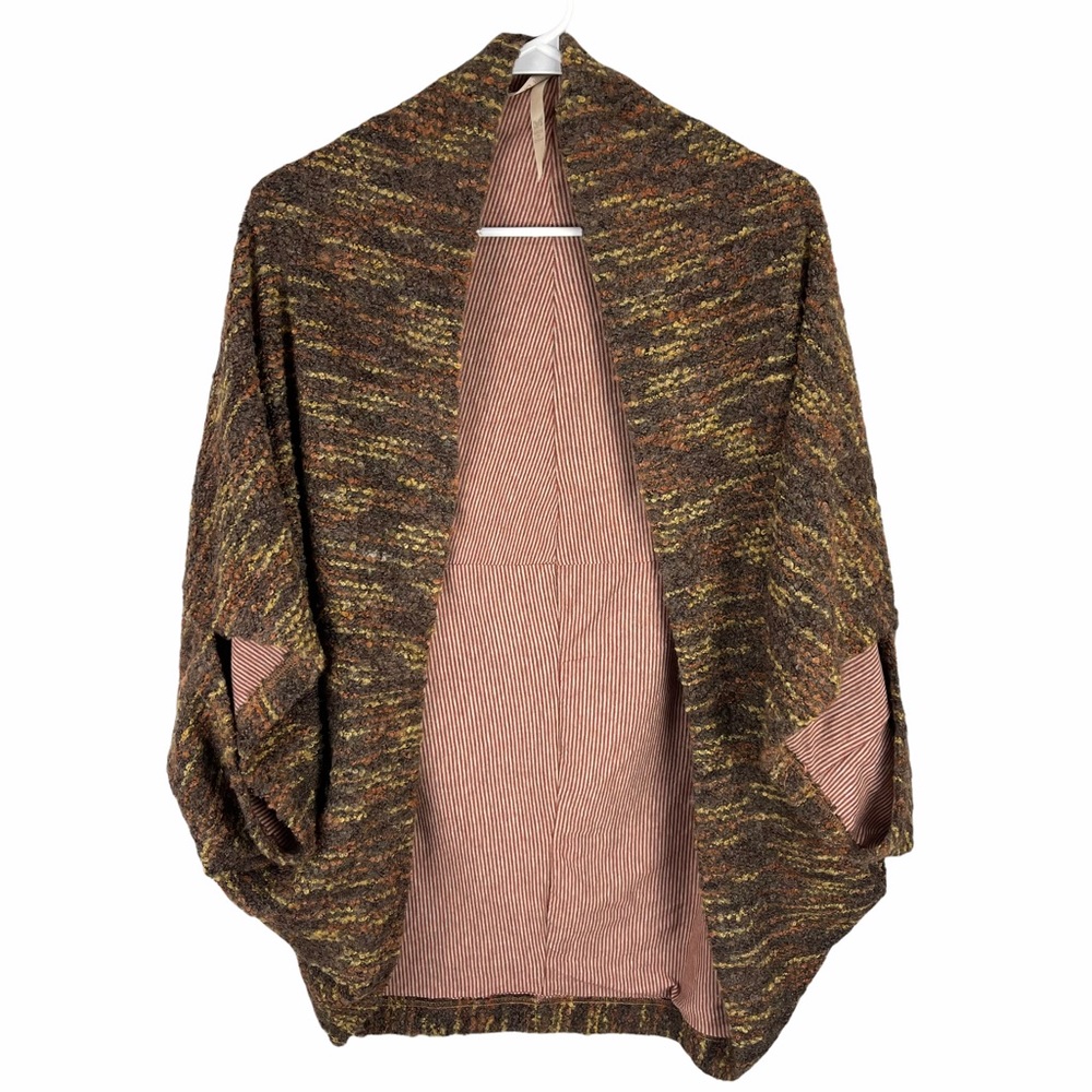 Hem & Thread Textured Cacoon Cardigan Sweater Brown Multicolor Stripe One Size